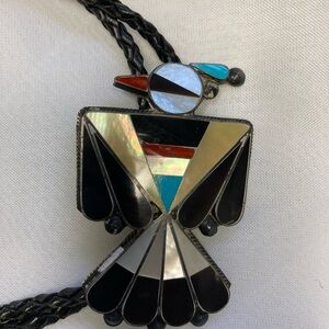 Black and Silver Bird Pendant Bolo